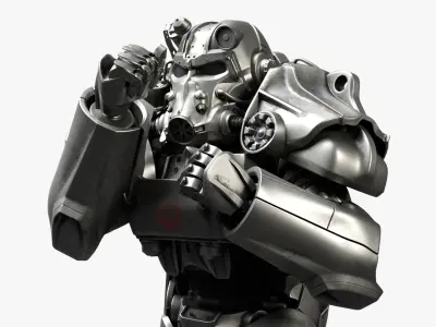 T 60 Power Armor Fallout with Rifle Rigged 3D model