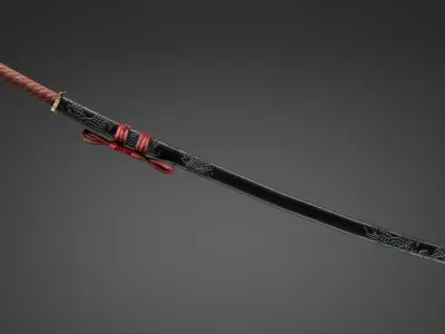 low poly Gold dragon katana game ready with 2K HD texture Low-poly 3D model