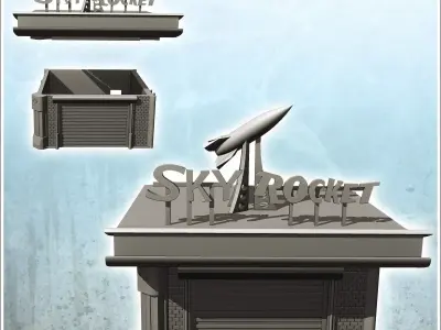 Industrial warehouse with Sky rocket roof sign 17 - Modern WW2 W 3D print model