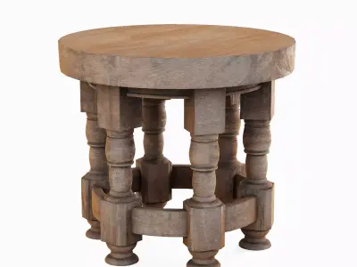 Wooden Round Table 03 3D model