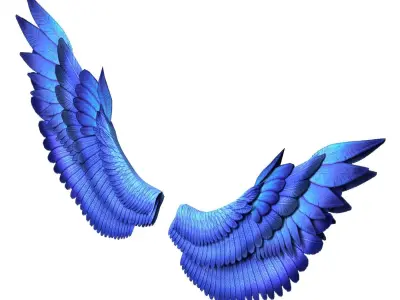 Fantasy Blue Wing Low-poly 3D model