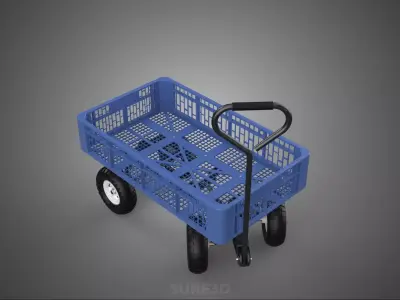 HEAVY DUTY CRATE BASKET TRAY BED TUB WAGON DOLLY TRAILER CART 4W 3D model