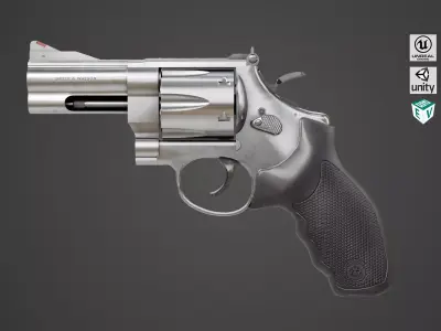Small Revolver 06 Silver Generic All PBR Unity UE Textures Low-poly 3D model