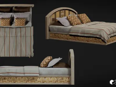 Bed- Ethnic Stone Low-poly 3D model