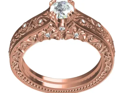 Antique Art Deco Filigree Engagement Ring 3D print model buy