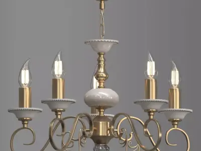 PERLA gold and chandelier with four lights Low-poly 3D model