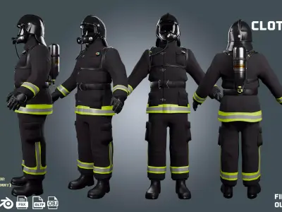 firefighter - clothyfic outfit Low-poly 3D model