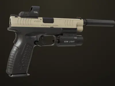 Pistol 06 Black Brown Generic All PBR Unity UE Textures Included Low-poly 3D model