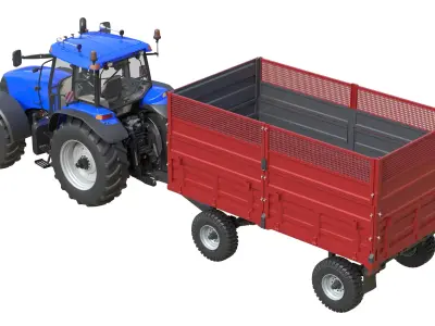 Case IH MXM Tractor 190 and Dump Trailer Low-poly 3D model