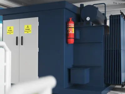 Electrical Transformer Substation Blue 3D model