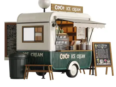 Ice Cream Food Cart Kiosk 3D model