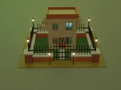 Lowpoly Night House Low-poly 3D model
