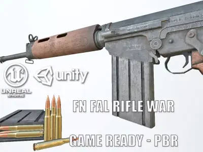 PBR FN FAL Rifle War Low-poly 3D model