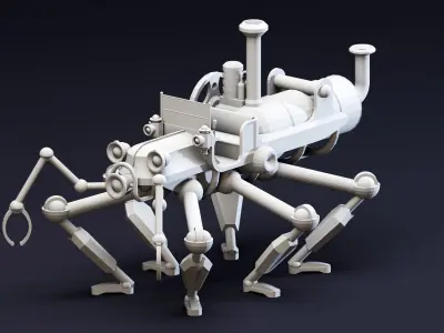 6 Steampunk Robotic Creatures- High detail 3d models Low-poly 3D model