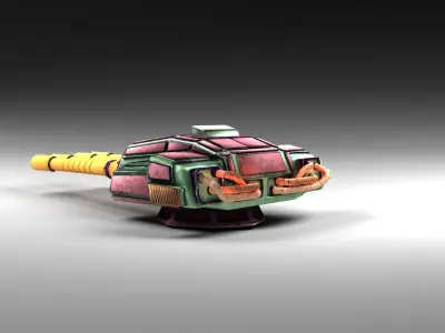 Cartoon style turret 4-guns Low-poly 3D model