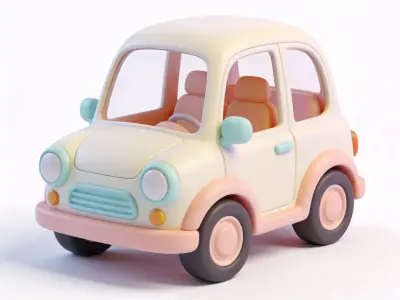 Stylized Pastel Cartoon Car 3D Model Low-poly 3D model