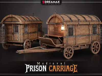 Medieval Prison Carriage - Iron-Bound Prisoner Wagon Low-poly 3D model