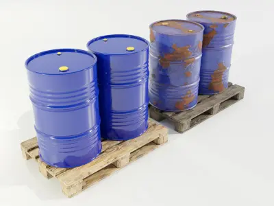 Pallet with Steel Barrels 3D model