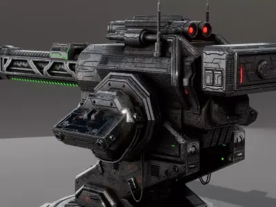 Heavy Sci-Fi Plasma Defense Turret - PBR Game Ready Low-poly 3D model