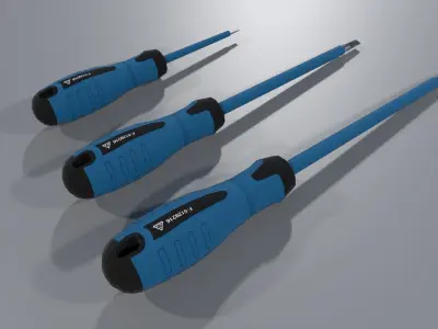 Flathead screwdriver set PBR Low-poly 3D model