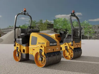 Road Roller Version-1 yellow rigged Low-poly 3D model