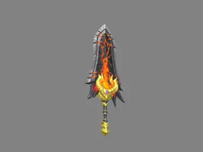 Golden dragon lava sword Low-poly 3D model