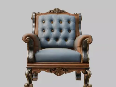 Antique Wooden Armchair Low-poly 3D model