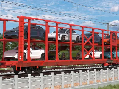 Autorack Train Car with Electric Cars 3D model
