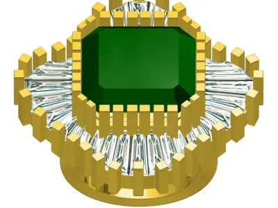 Antique Green Emerald and Baguette Ring 3D print model