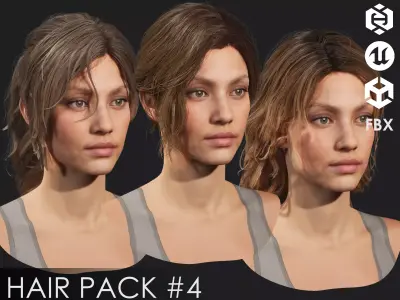 Realistic female hairstyles - pack 4 Low-poly 3D model