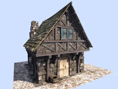 medieval style house Low-poly 3D model