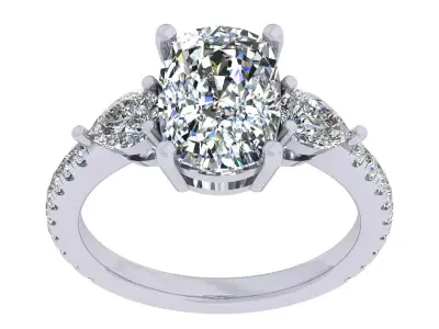 3Ct Cushion 3 Stone Ring 3D print model