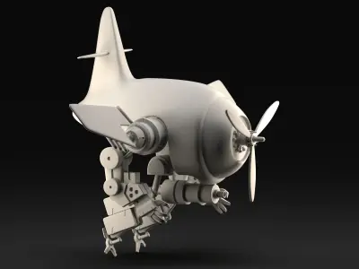 High Poly Conceptual Aircraft Engine Robot Base Mesh 3D model