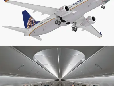 Boeing 737-800 with Interior United Airlines Rigged 3D Model