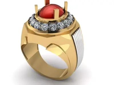 Mens Ring with red oval stone 3D model
