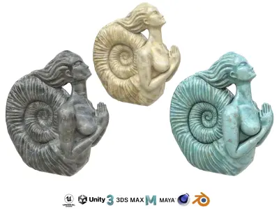 Siren marble statues Low-poly 3D model