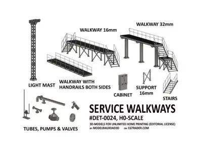 DET-0024 Service walkways steel H0-scale 26 items 3D print model