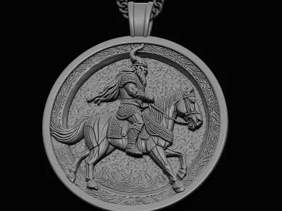 viking man with horse pendant design STL 3D print model
