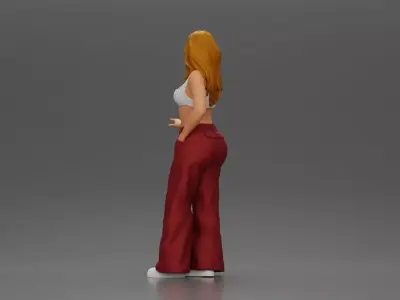 Chola style woman white top red baggy pants posing 3D print model