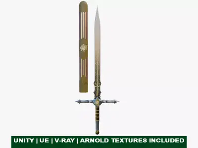 Fantasy Sword 06 Game-Ready PBR Unity UE V-Ray Textures Included Low-poly 3D model