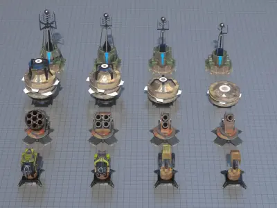 Turrets bundle  Low-poly 3D model