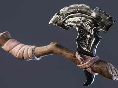 Carved Runed Worn PBR Game Ready Hand Axe Low-poly 3D model