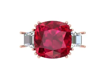 Cushion 3 Stone Solitaire Art deco Ring 3D print model