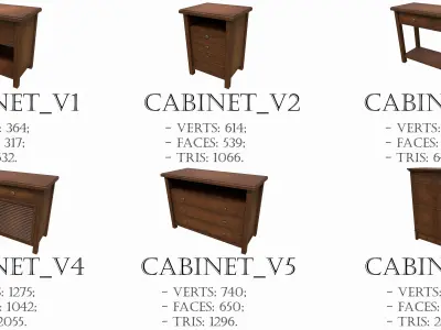 Pack of 6 Medieval Wooden Cabinets Low-poly 3D model