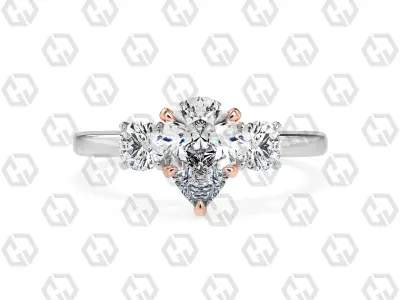 Ring 107 Pear Shape 3 stone ring with round 3D print model