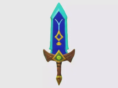 A fantasy sword with a blue and yellow hilt 3D model