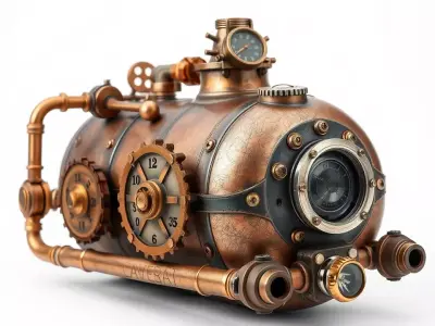 Steampunk Boiler Model Pack with Detailed Gauges and Pipes Low-poly 3D model