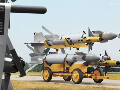Missile Deck Cart with Training Missiles 3D model
