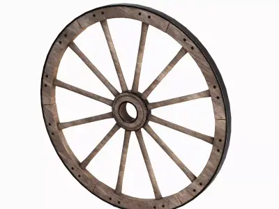 Vintage Wood Wheel 02 Low-poly 3D model