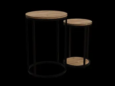 Round Set Of 2 Oak Effect Tables 3D model